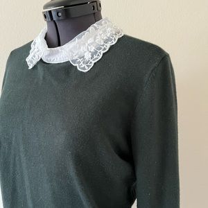 Lace collar long sleeve dark hunter green shirt